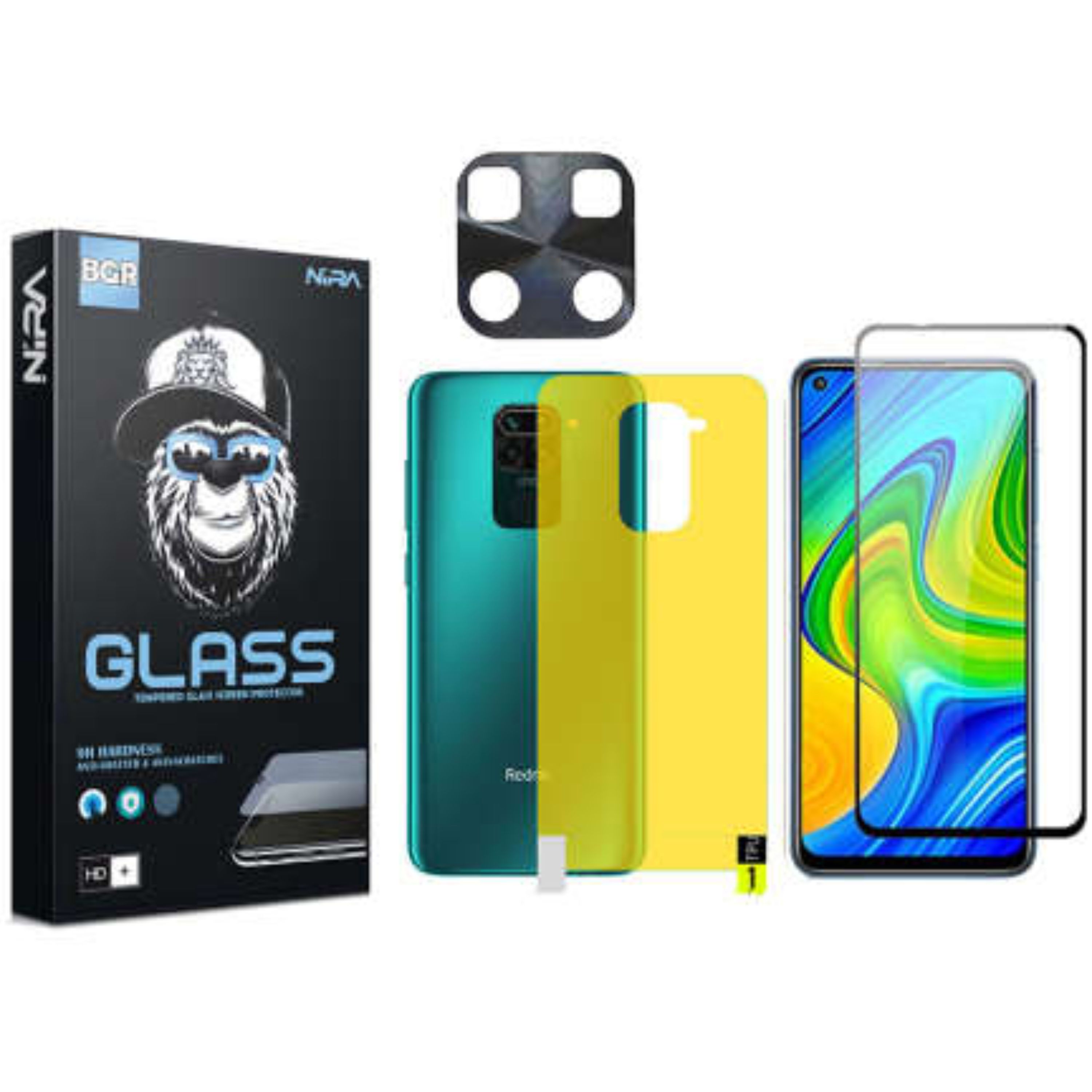 گلس به همراه برچسب محافظ پشت و محافظ لنز فلزی نیرا مناسب برای گوشی  A51