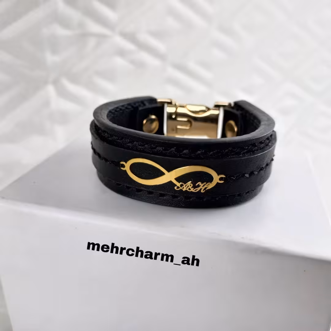 دستبند چرمی هرسی گاوی   قیمت بدون پلاک طلا کد 1405 مخصوص مردان و زنان 