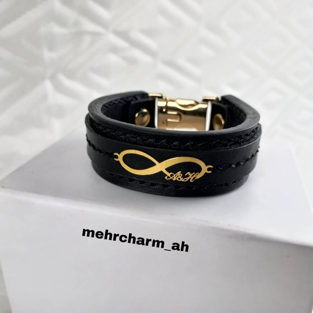 دستبند چرمی هرسی گاوی   قیمت بدون پلاک طلا کد 1405 مخصوص مردان و زنان 