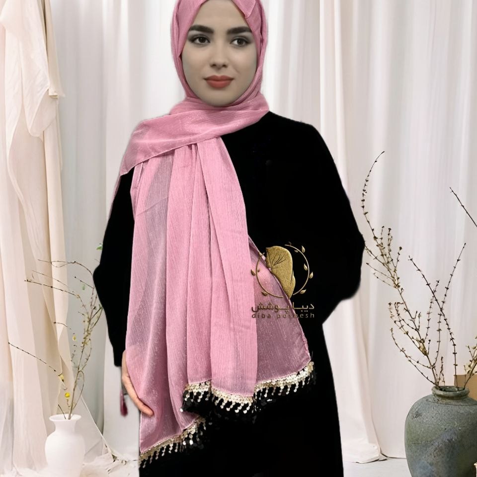 شال حریر کریشه حاشیه پولک دار