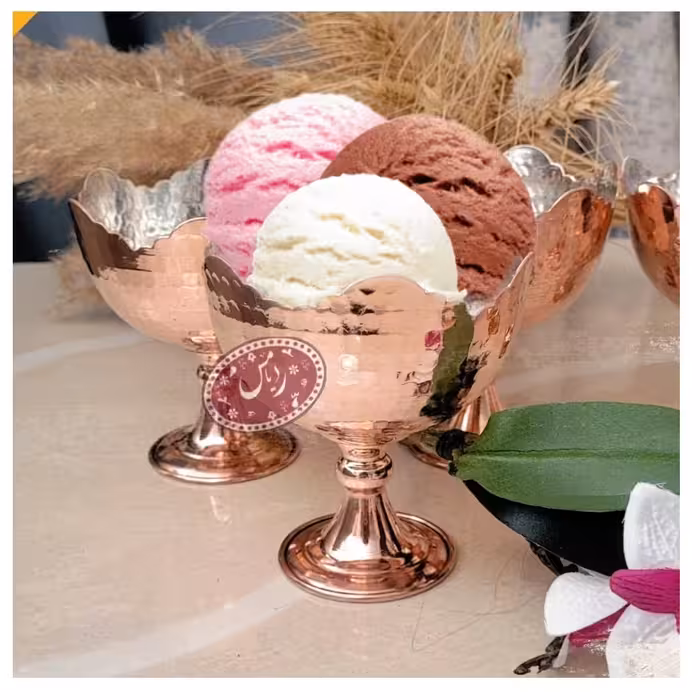 بستنی خوری مسی - مدل ستاره - پایه دار - نانو شده - برند رایا مس زنجان