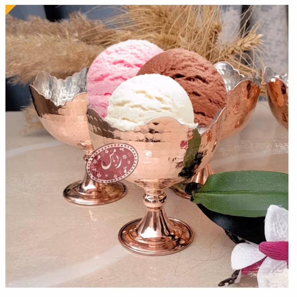 بستنی خوری مسی - مدل ستاره - پایه دار - نانو شده - برند رایا مس زنجان