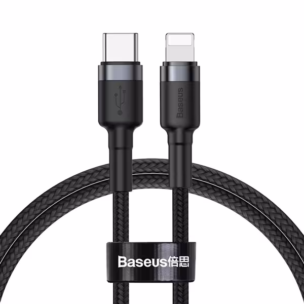 کابل TYPE_C به لایتنینگ  باسئوس Baseus Cafule Cable Type-C to iP PD 18W 1m Gray Black