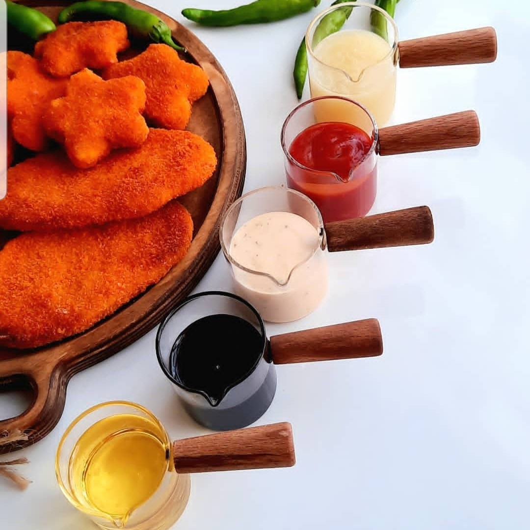 سس خوری پیرکس دسته چوبی در سایز پنج سانتی متر و جنس پیرکس و چوب