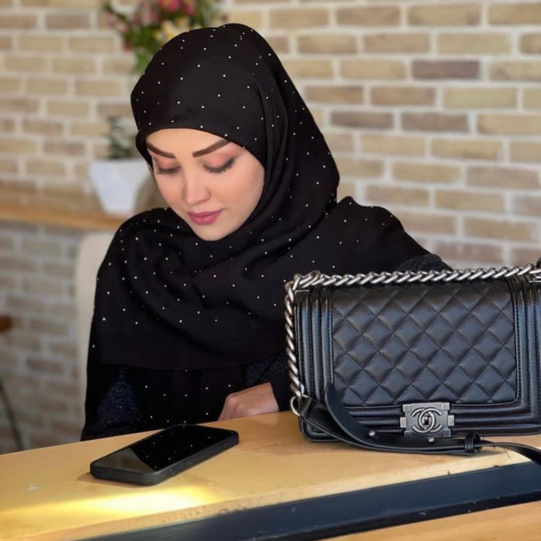 روسری اسلپ مجلسی نگین کوب نقره ای منگوله دار ارسال رایگان