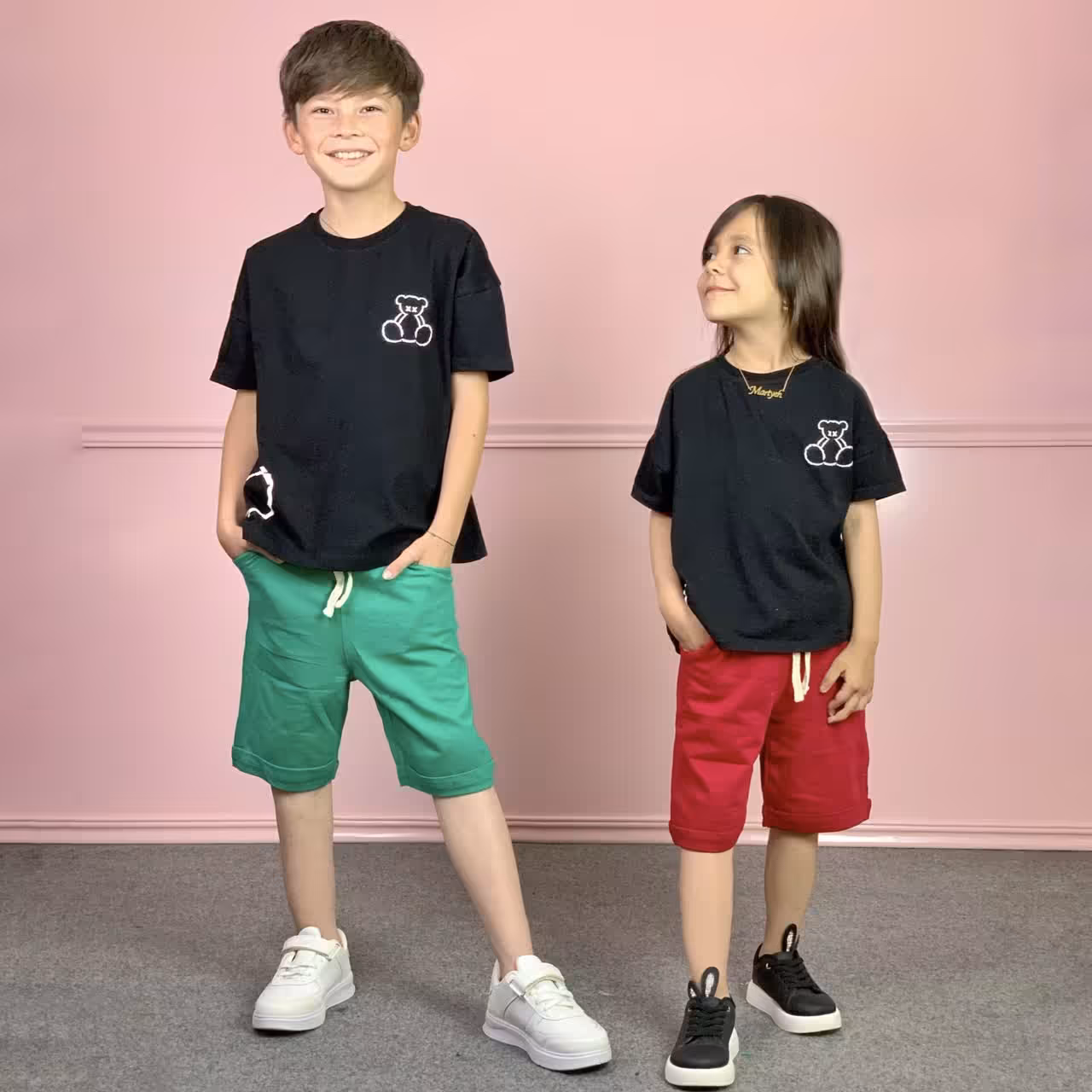 تیشرت مشکی اسپرت دختر و پسر طرح خرس سایز  45 و 50 و 55 