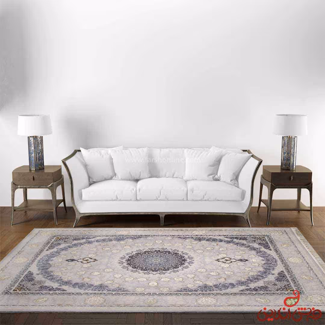 فرش ماشینی برلیان طرح بهار نقره ای