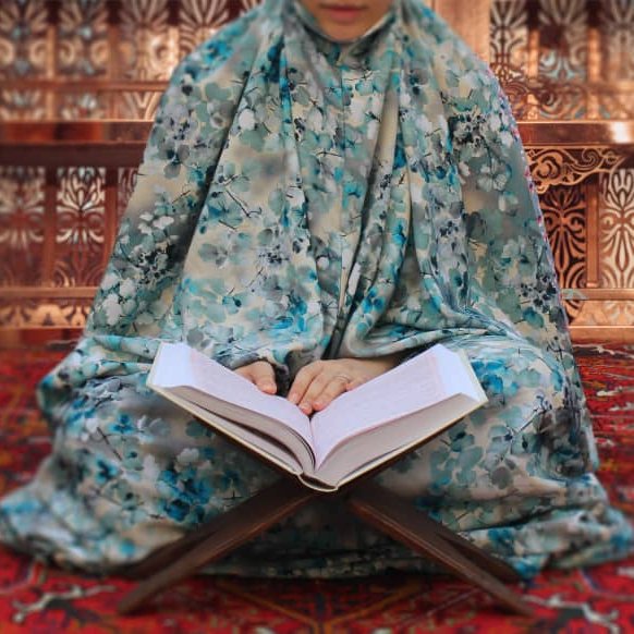 چادر نماز کیسه ای مقنعه سرخود (آبی) - کد 1102