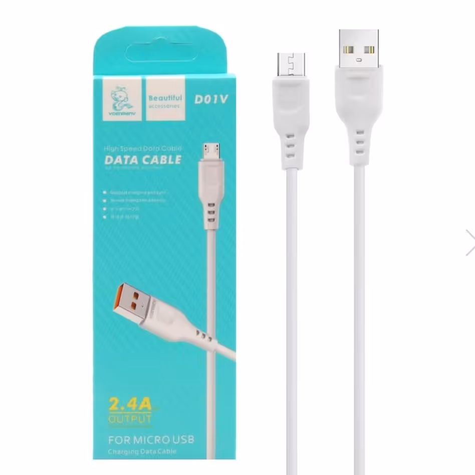 کابل شارژ فست اندروید DENMEN مدل D01V سفید رنگ 1 متری دارای قابلیت انتقال دیتا 