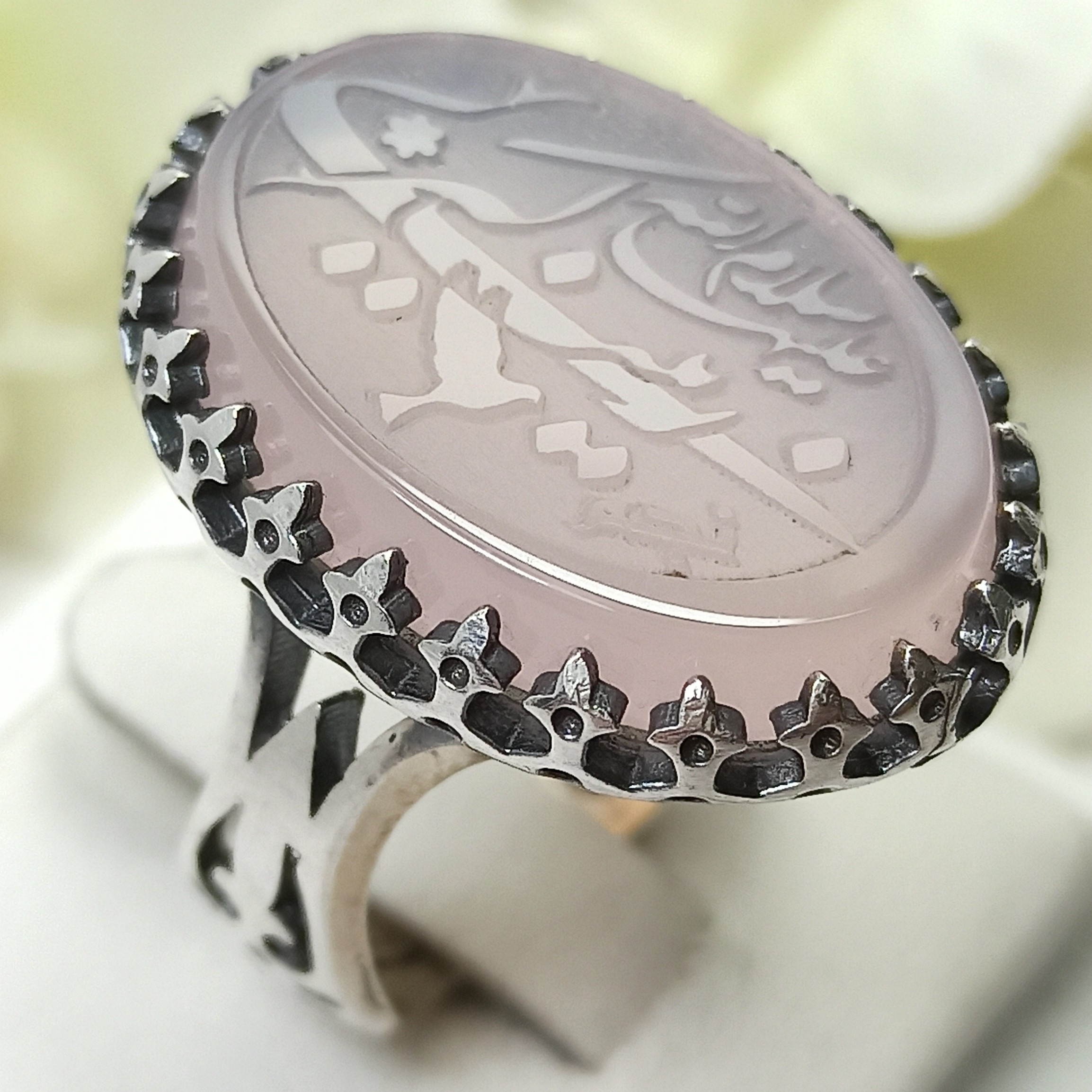 انگشتر نقره عقیق کبود سر نیزه یا زینب کبری س