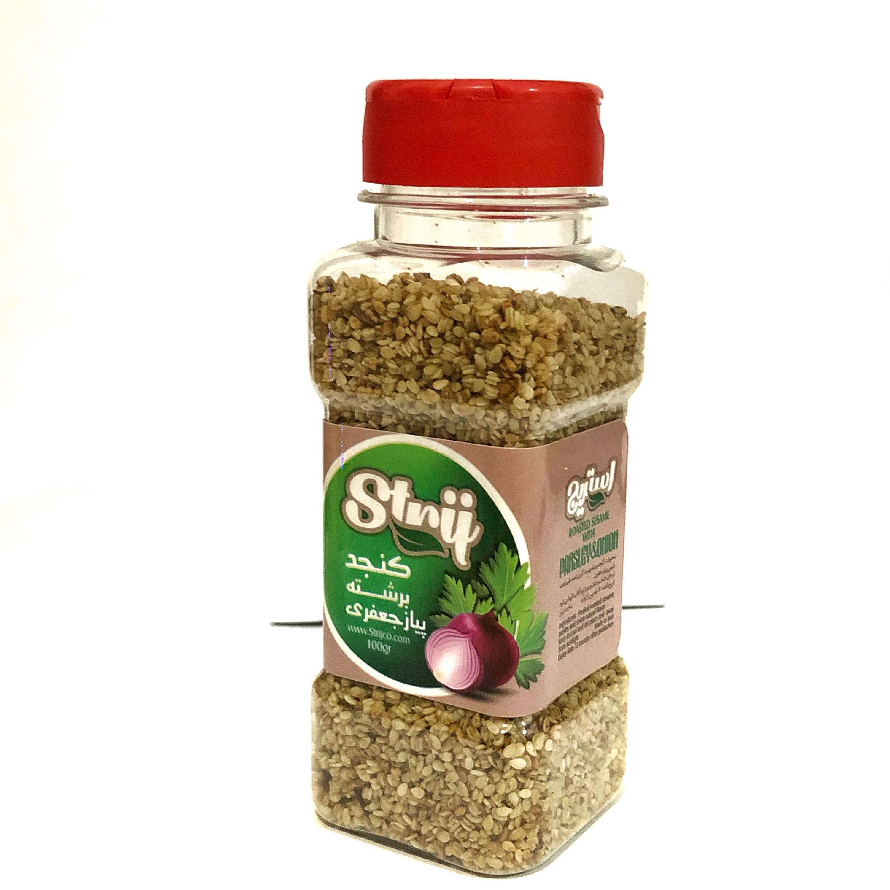 کنجد برشته پیاز و جعفری استریج - وزن 100 گرم