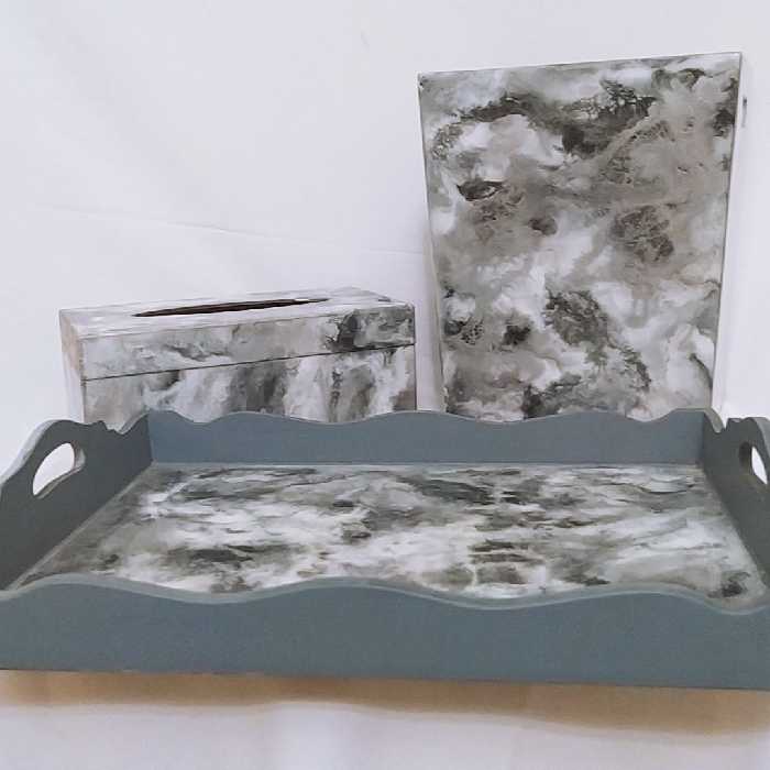 ست جادستمالی و سطل و جا قاشقی و سینی