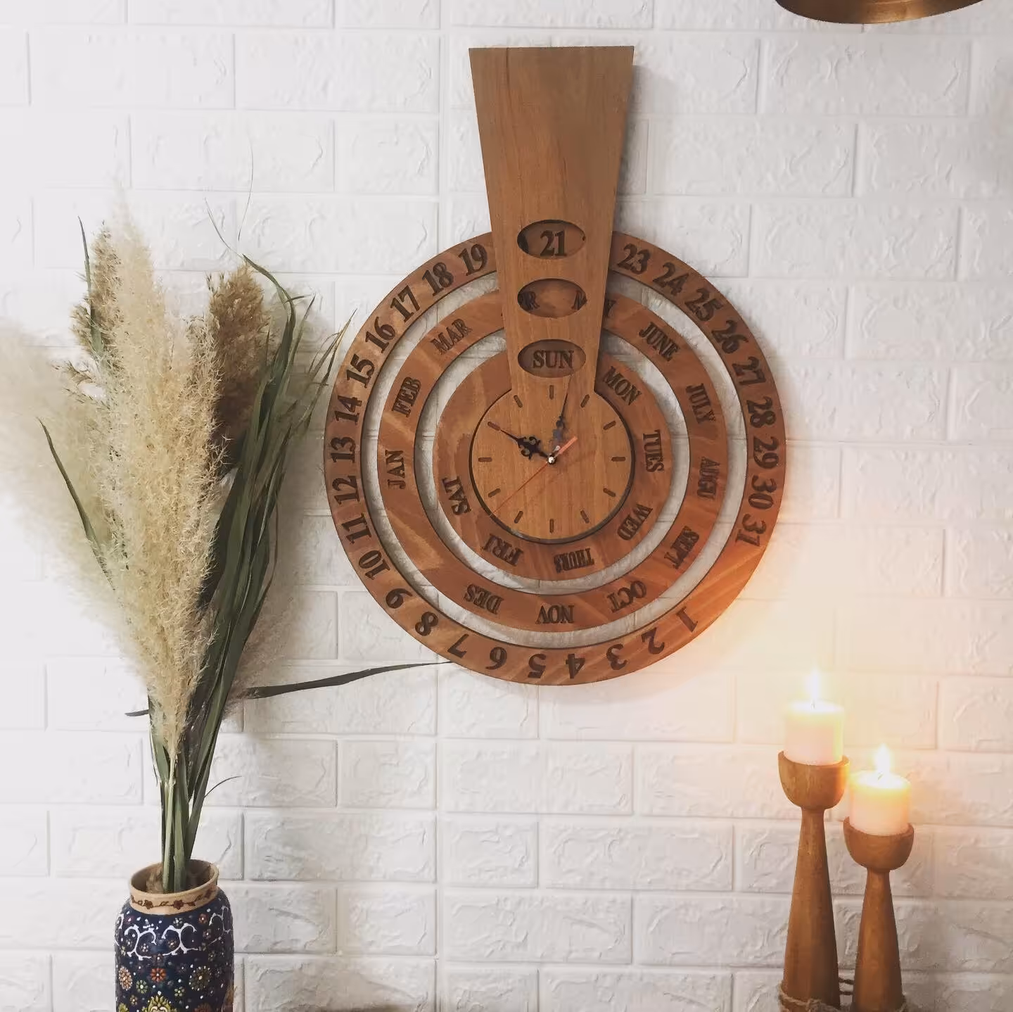 ساعت چوبی چرخشی گرد خاص و جدید قطر 60 سانت 