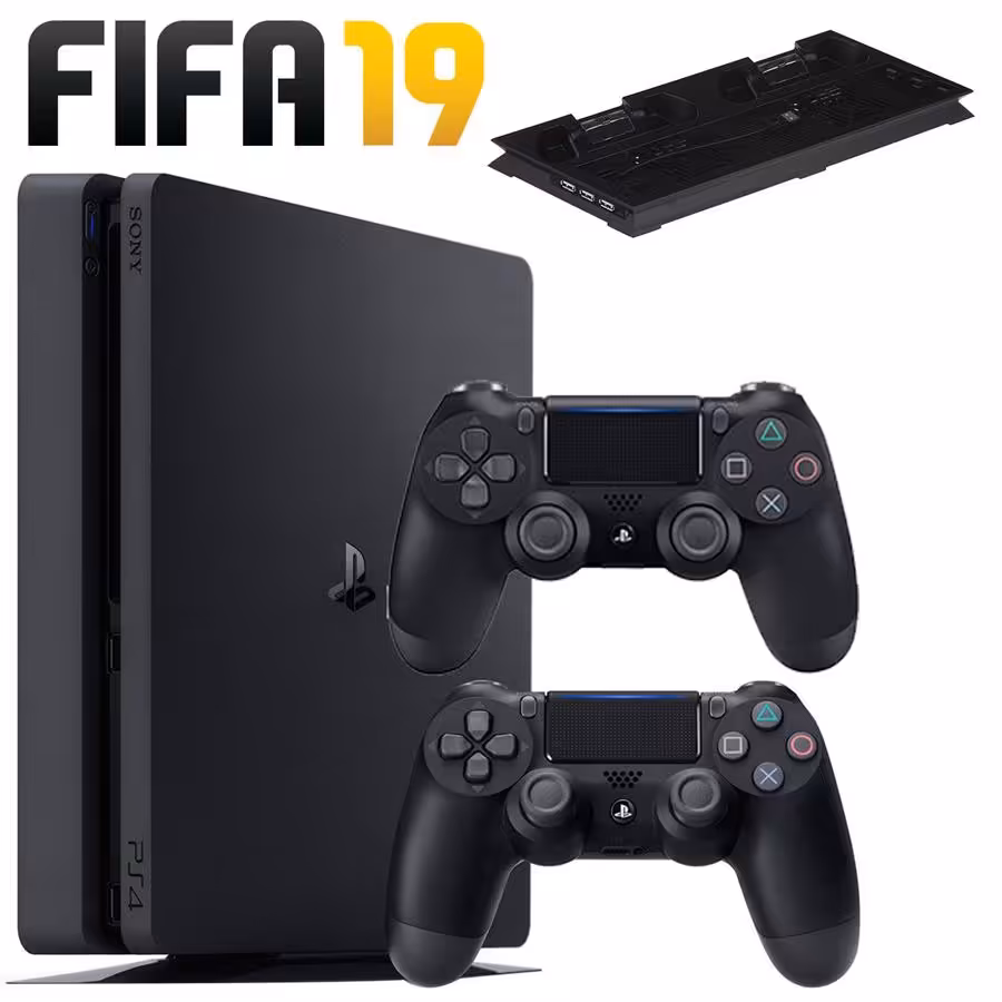 کنسول بازی سونی مدل Playstation 4 Slim کد CUH-2216A Region 2 - ظرفیت 500 گیگابایت به همراه دسته اضافه و پایه فن و فیفا 19