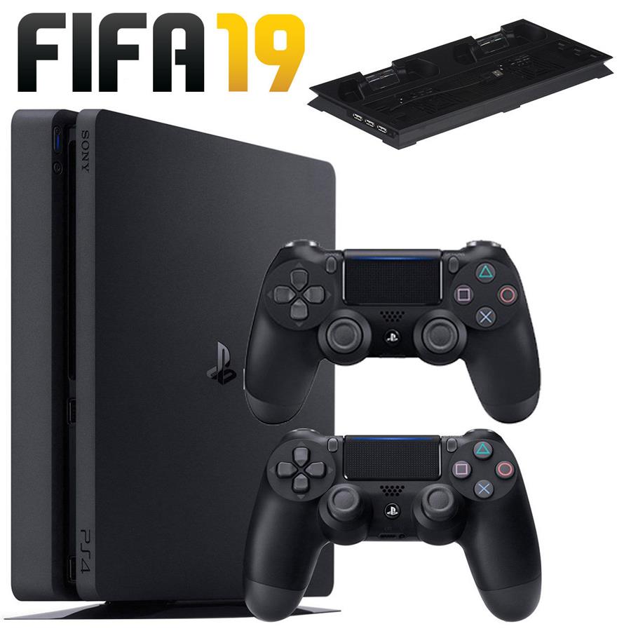 کنسول بازی سونی مدل Playstation 4 Slim کد CUH-2216A Region 2 - ظرفیت 500 گیگابایت به همراه دسته اضافه و پایه فن و فیفا 19