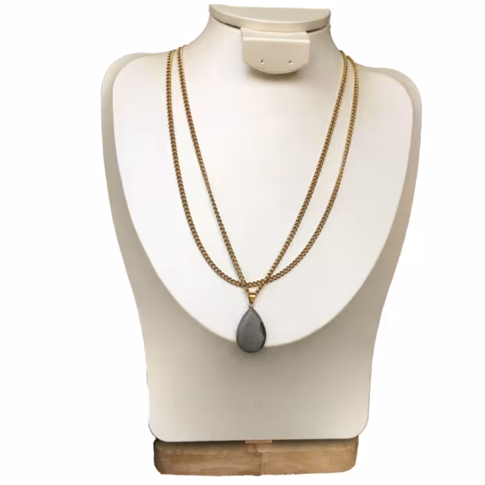 گردنبند مدل دنیا  تلفیقی از سنگ های جاسپر و زنجیر دو ردیفه استیل با قفل ساده