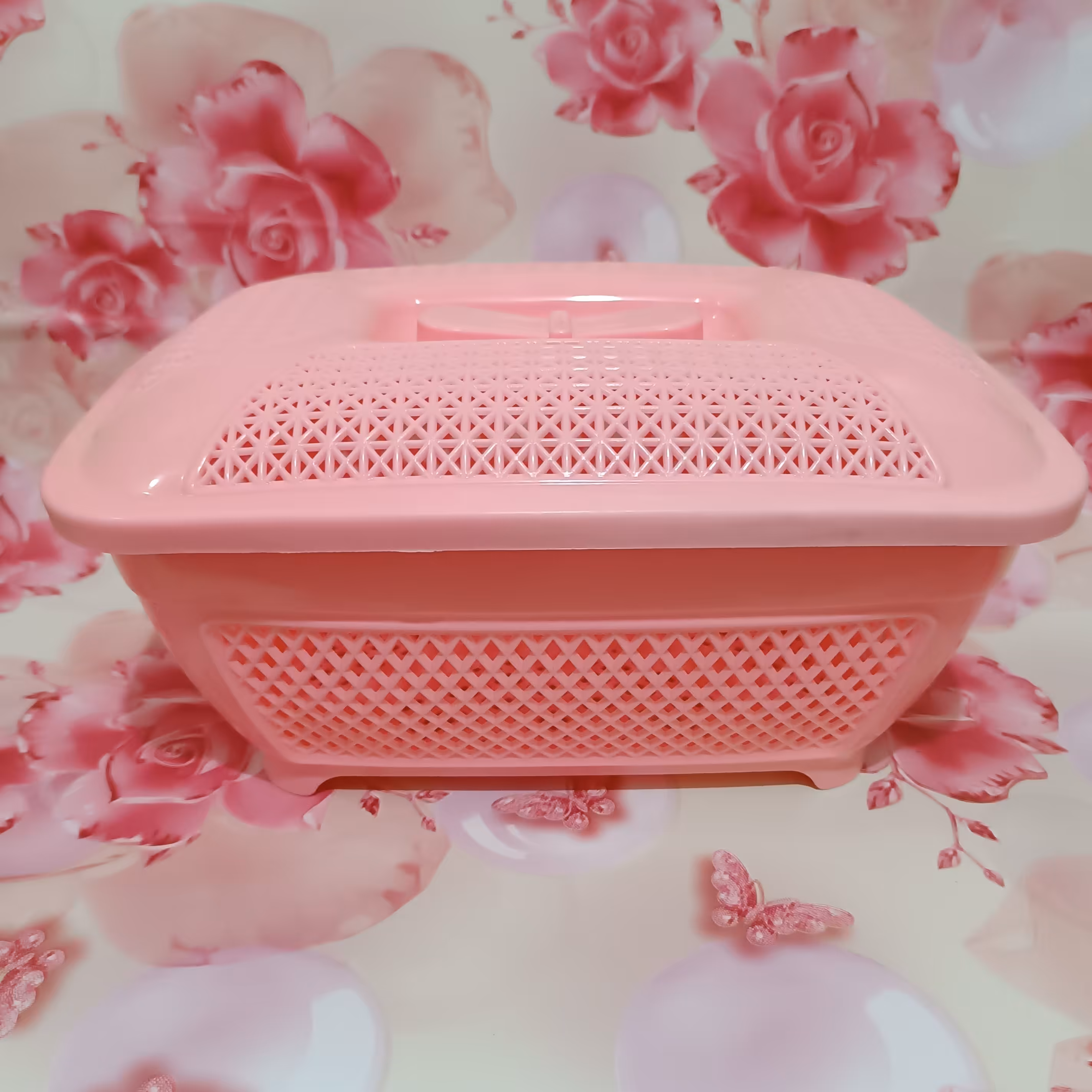 سبد باکس دربدار سایز بزرگ،رنگ صورتی،طول31 عرض21 ارتفاع 12