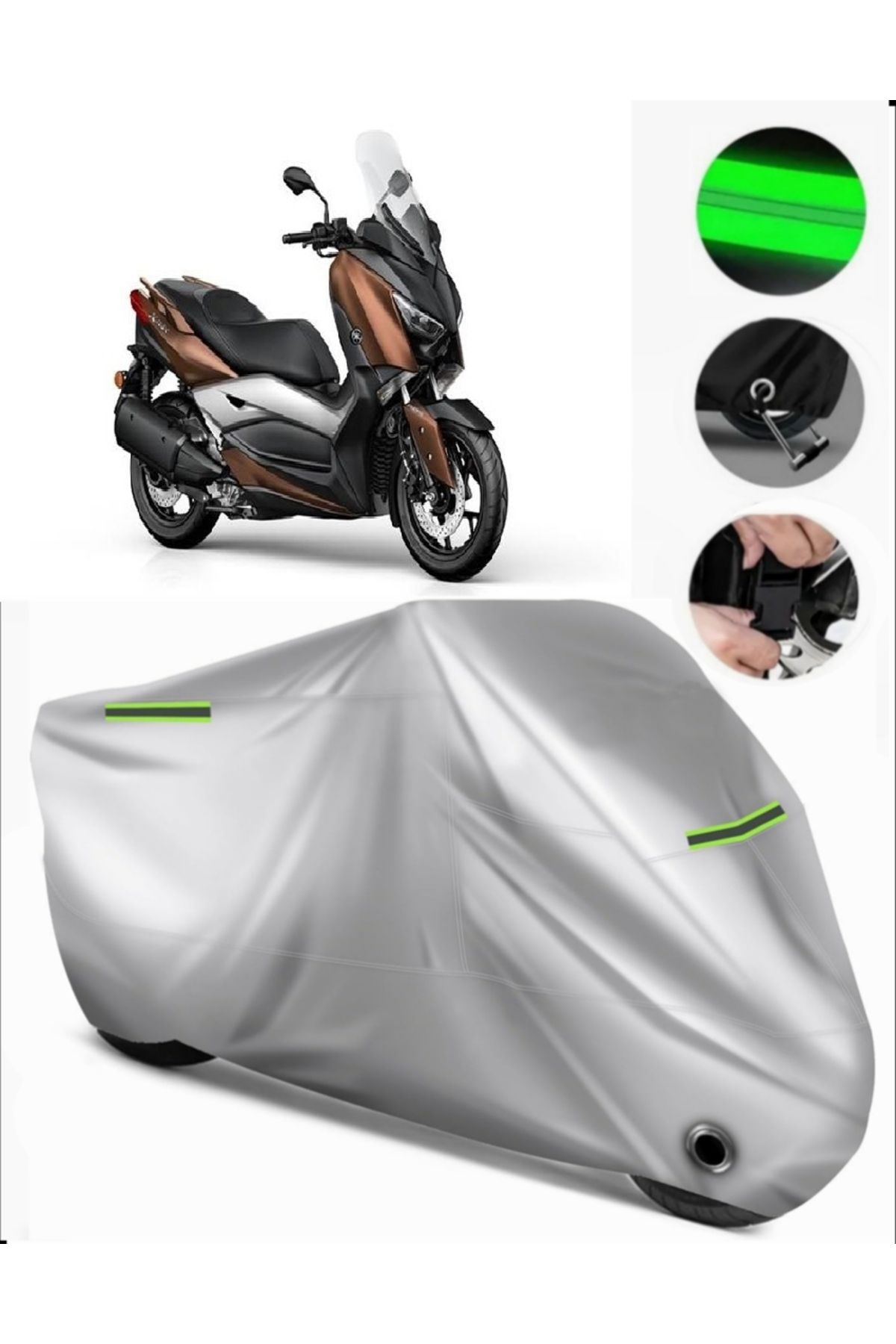 چادر موتورسیکلت خاکستری YAMAHA X MAX 300 آهن حداکثر ABSITICAL MOTORCATE MOTORCET TARKET PREMIUM سازگار با قفل GRI MotoEn