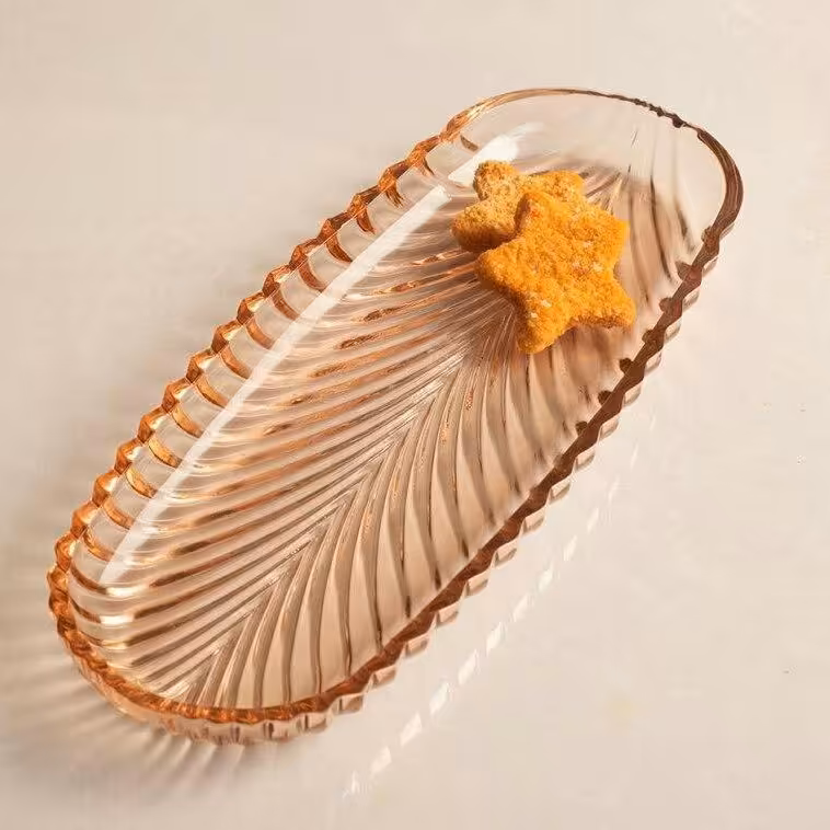 دیس صورتی 2عددی  بیضی کریستال با کیفیت  جهت سرو  رولت  کباب  ماهی