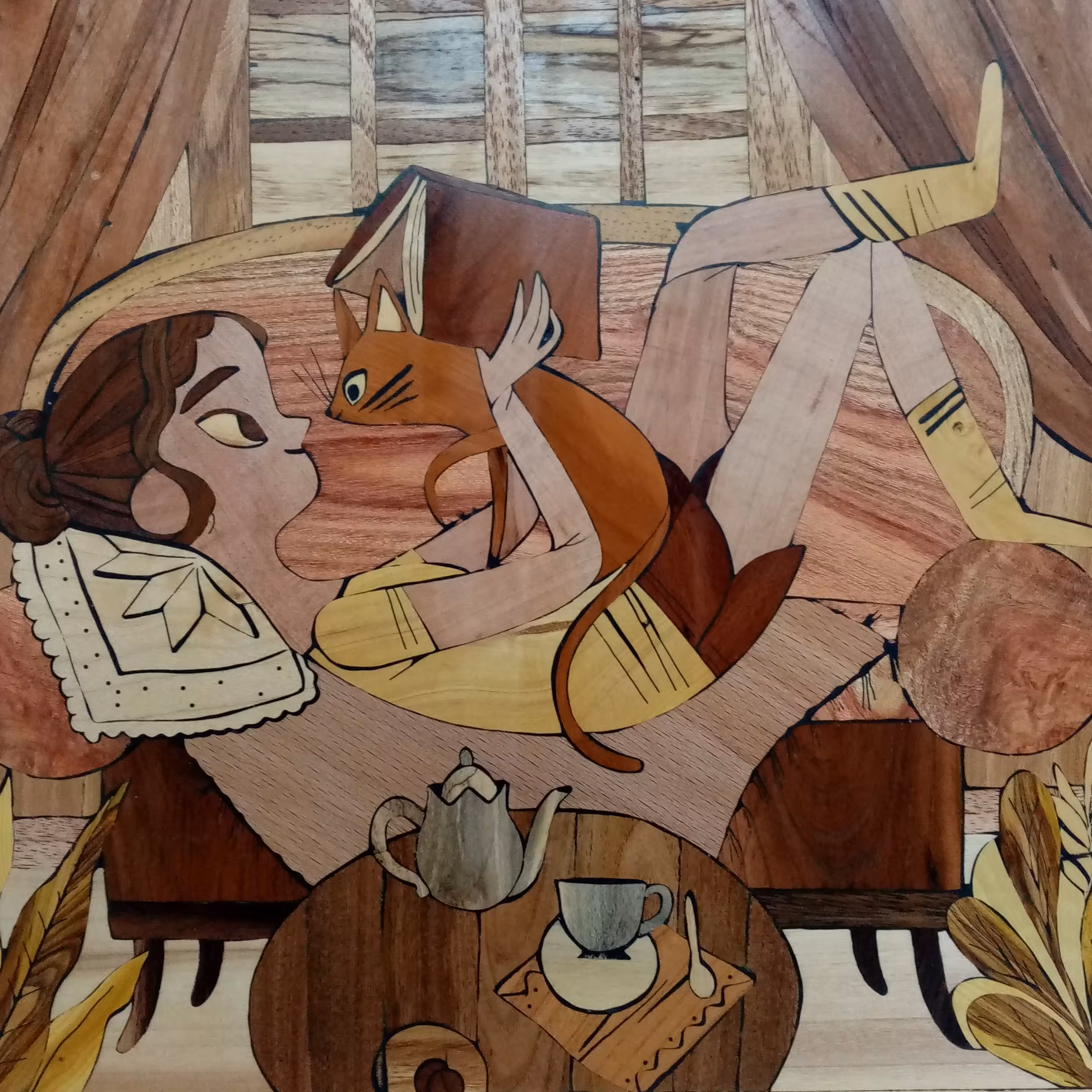 تابلو معرق چوب، برگرفته از رنگ بندی چوب های جنگلی ایران، سبک، با طول 35 در 35