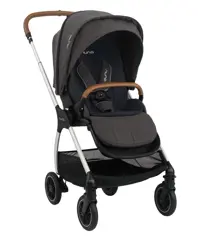 کالسکه کریر نونا مدل تریو مشکی با چرم دوزی قهوه ای روشن و کریر نونا طوسی nuna triv black /pippa icon grey