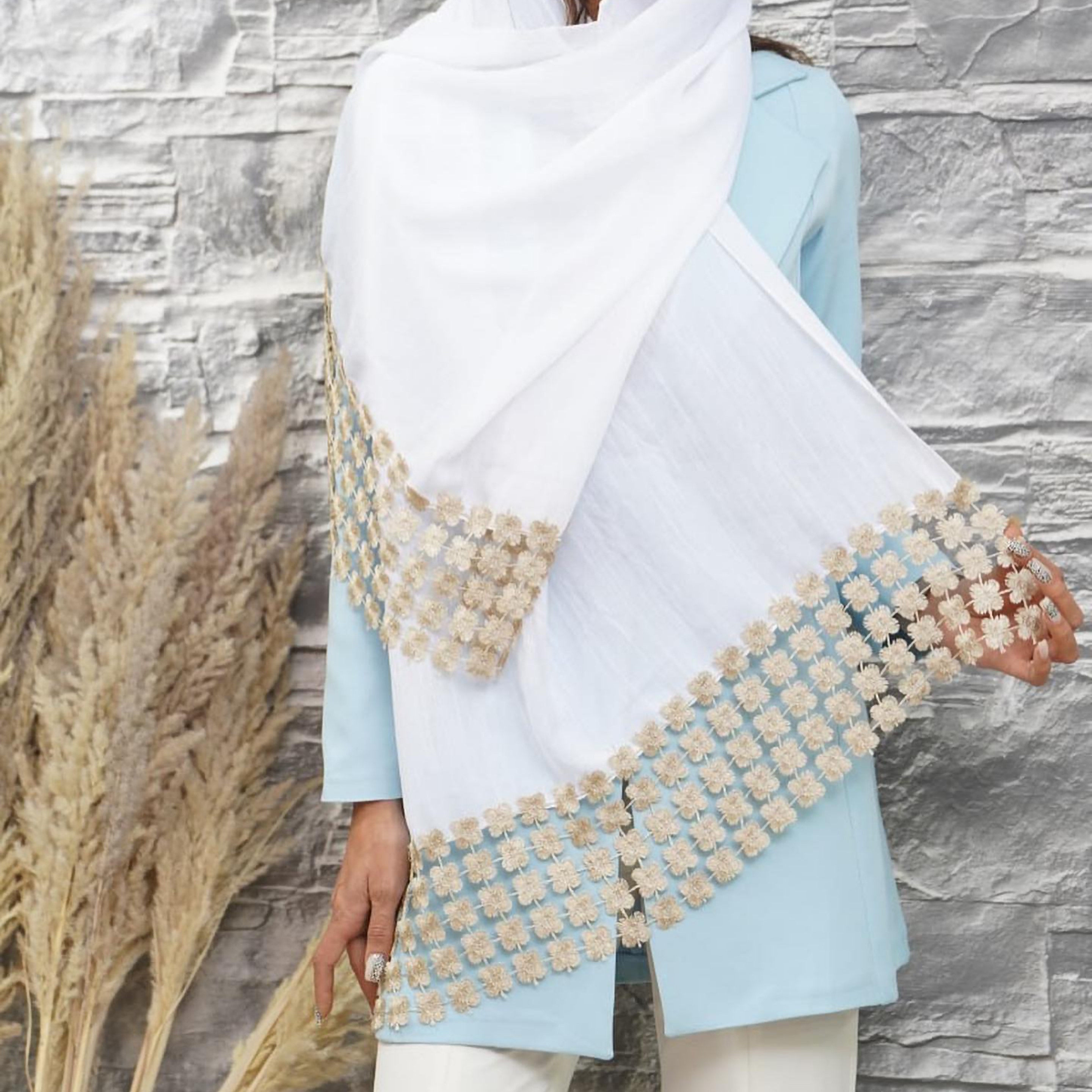 شال نخی پایین گیپور مزونی در 15 رنگ (عمده)