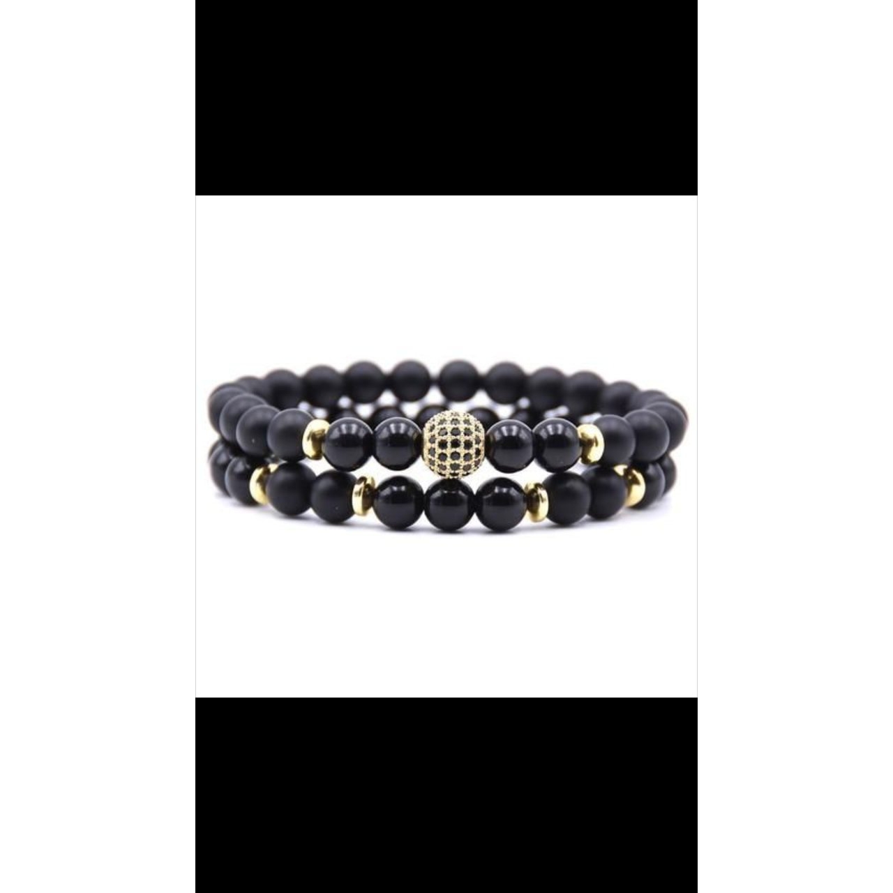 دستبند سنگ اونیکس و گوی سوارسکی