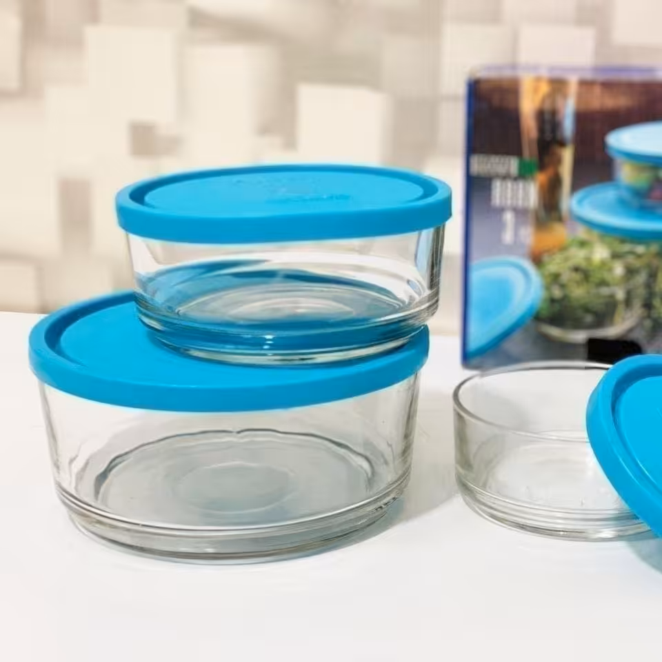 ست 3عددی  ظروف شیشه ای درپوش سلیکونی همراه با کارتن کادویی