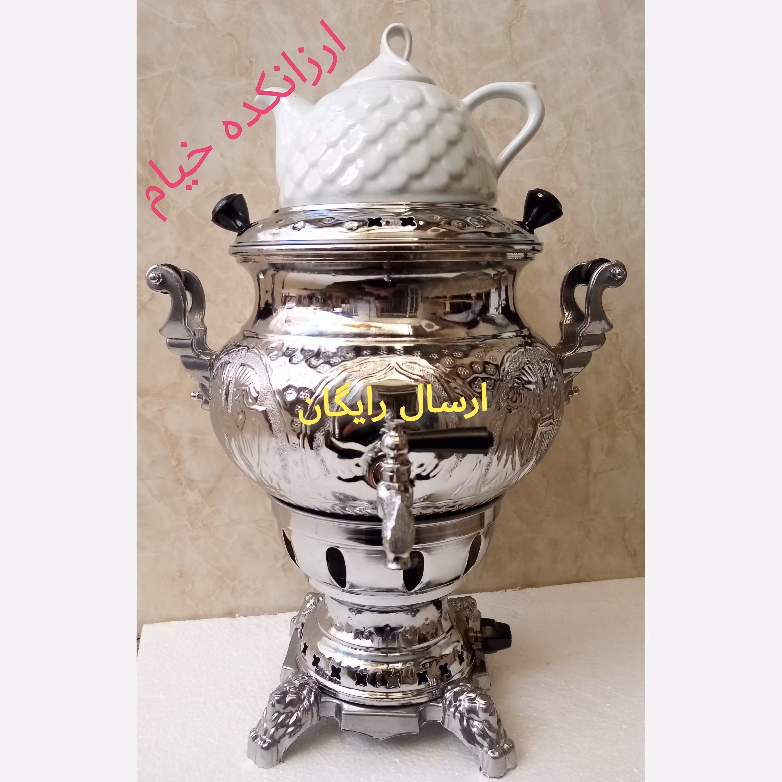 سماور گازی برنجی 6 لیتری مدل عدسی (ارسال رایگان) 