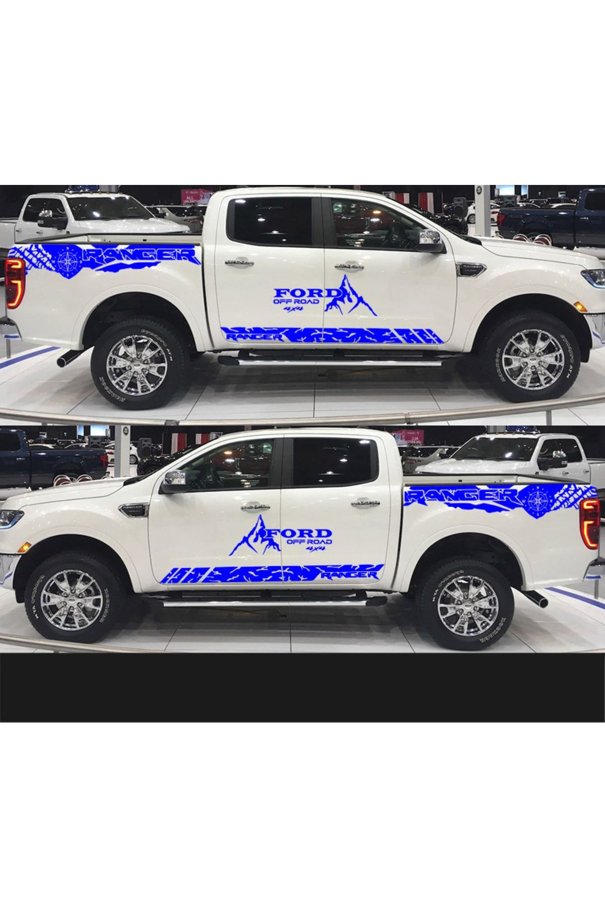 برچسب آرم و نوار شبرنگ آبی بدنه فورد رنجر در خارج از جاده 4X4 ماشین Melek Pazarı