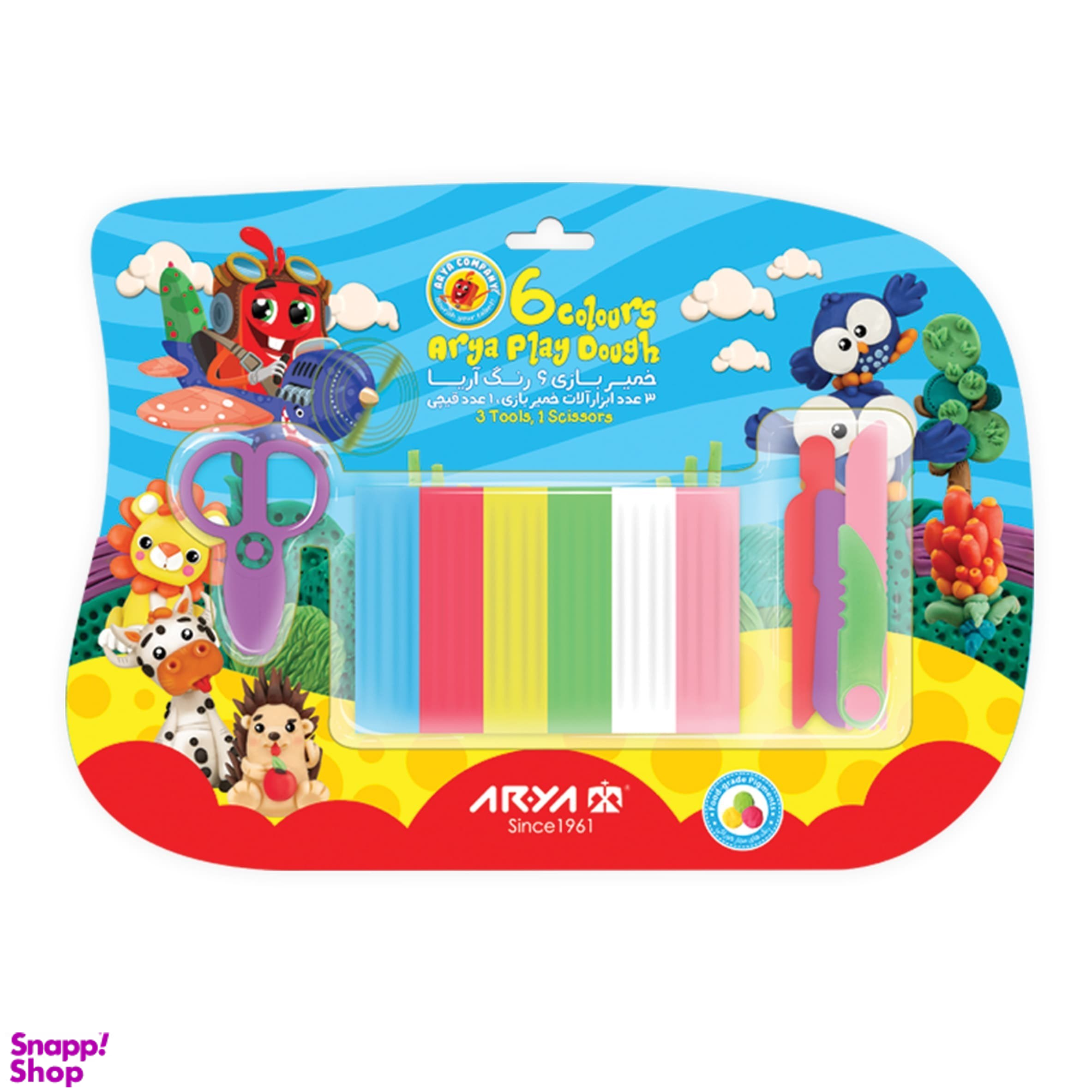 خمیر بازی آریا (Arya) کد 1024 وکیومی همراه ابزار بسته 6 رنگ