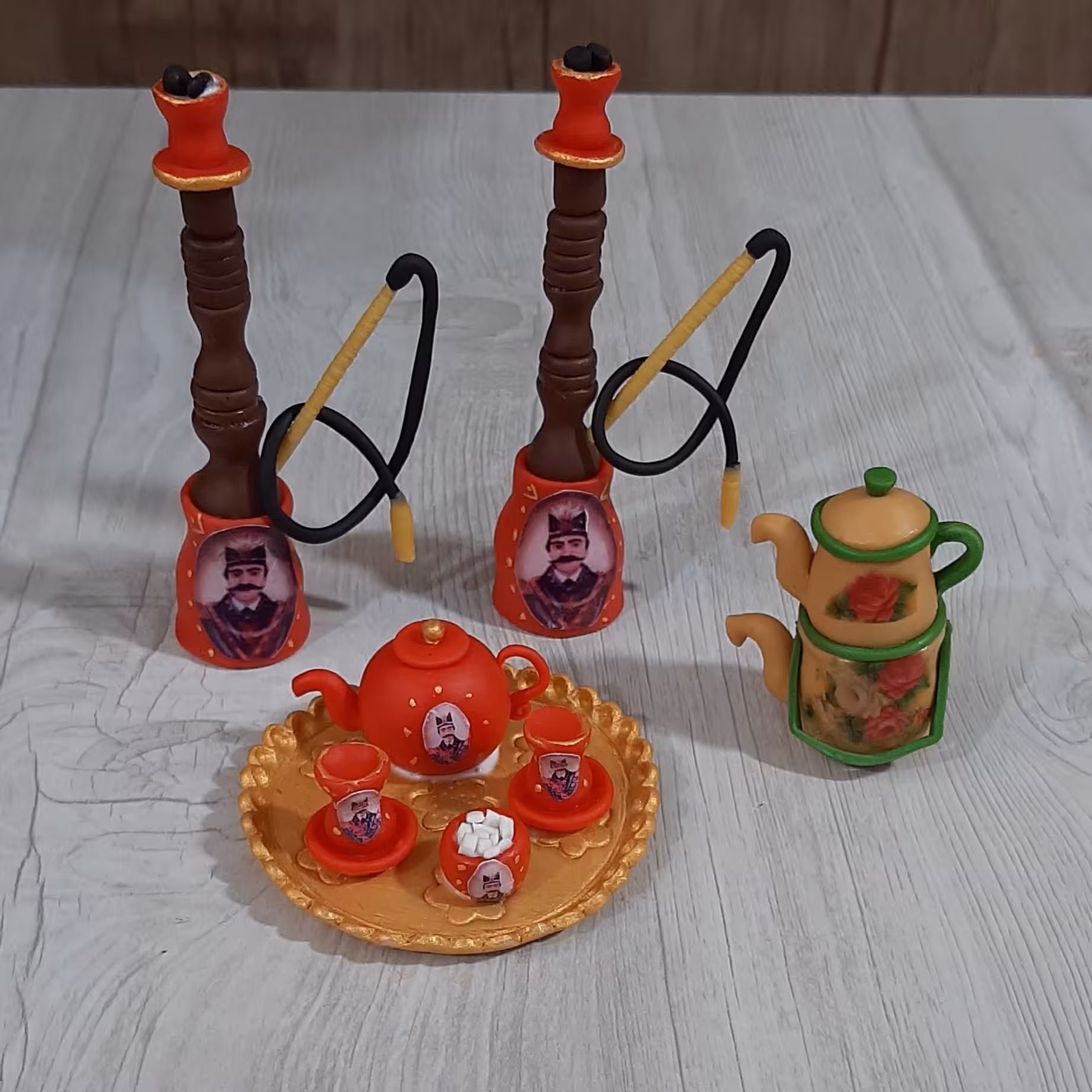 پک 3تایی قلیون سینی چای وکتری قوری لعابی