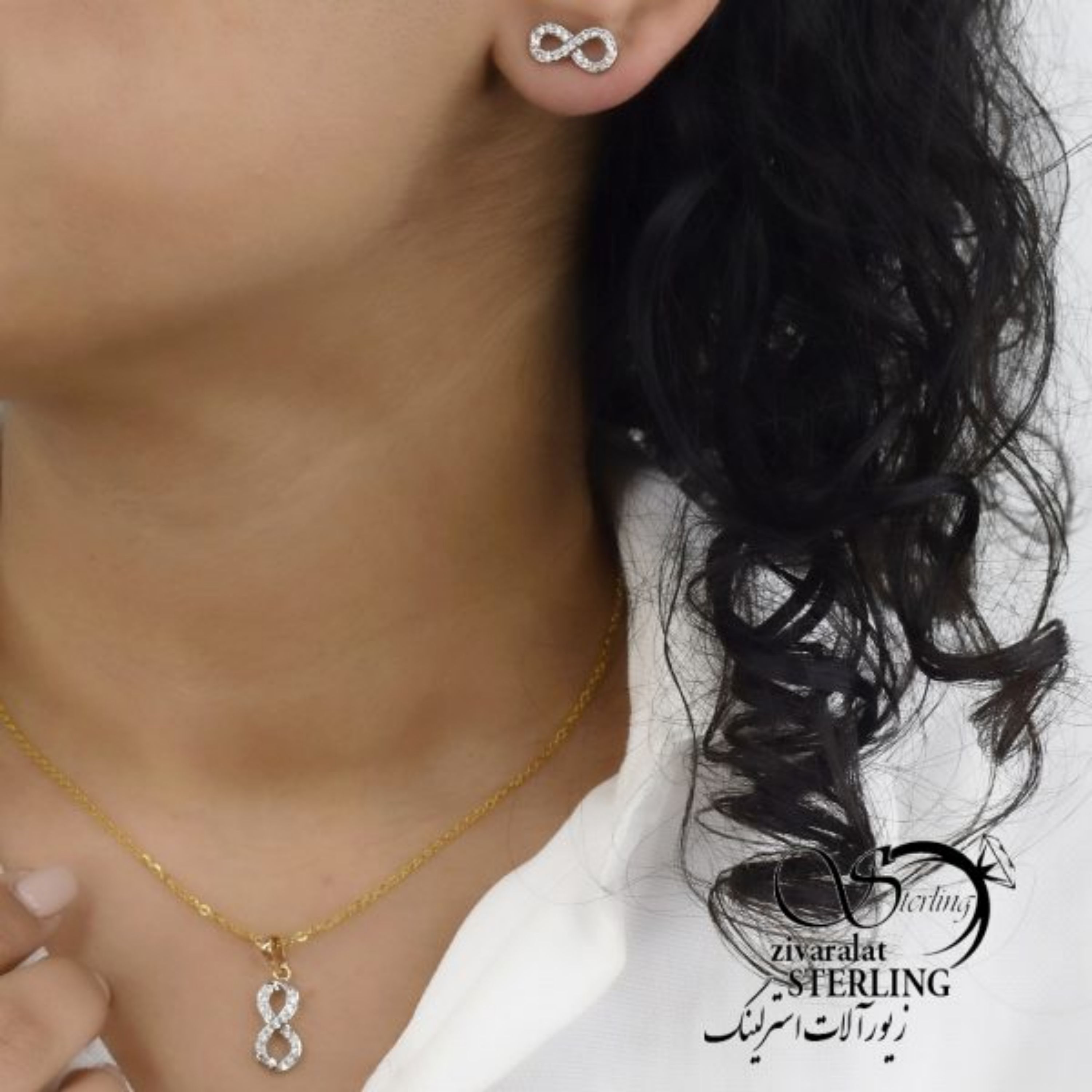 نیمست زنانه طرح بینهایت برند ژوپینگ با زنجیر استیل 45 سانتی  کد 5448