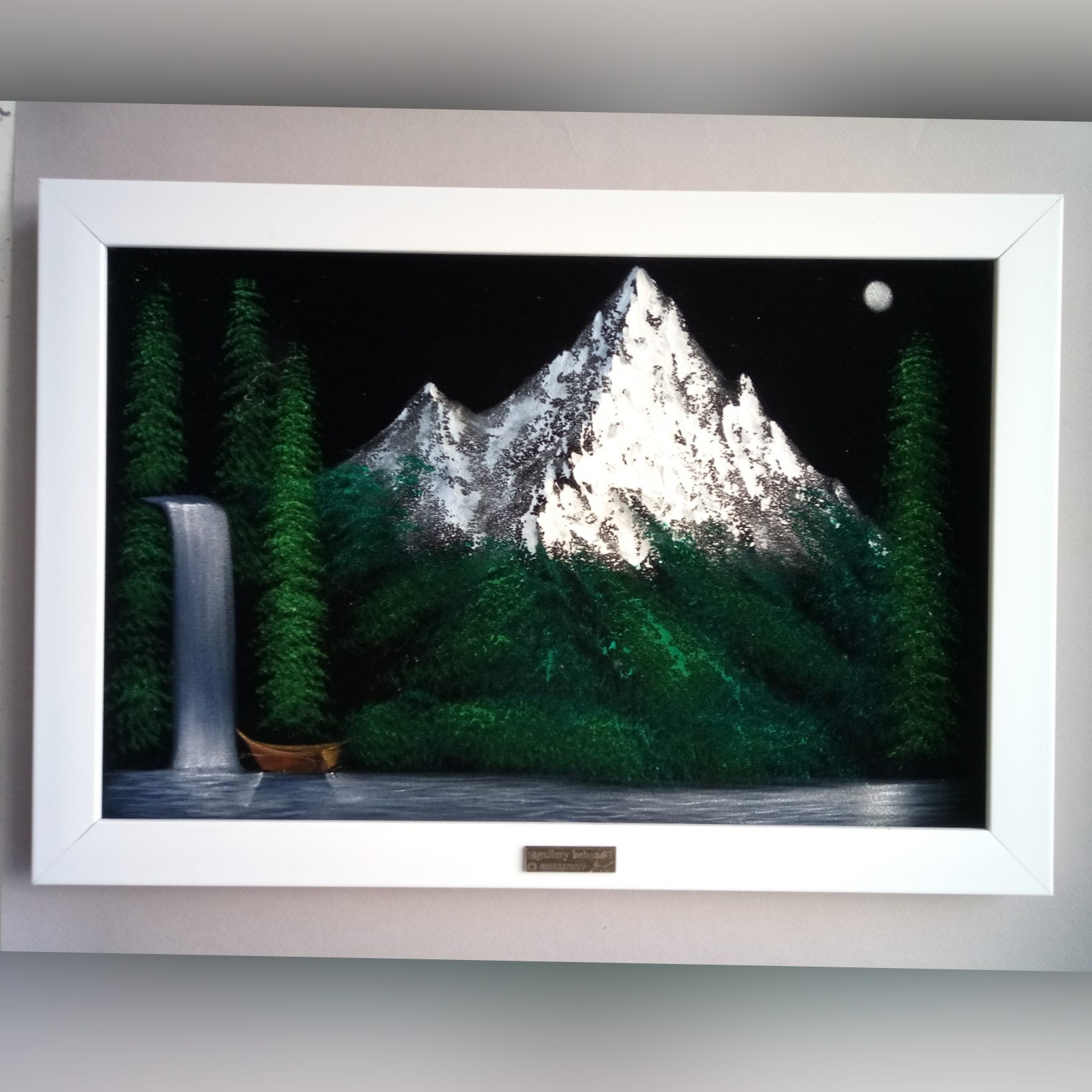 نقاشی منظره زمستانی مخمل جیر مشکی با رنگ اکرلیک