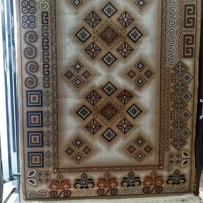 گلیم آشپزخانه و پاگرد یک و نیم در 2.25 متر مستطیلی رنگ بادامی باکیفیت بالا کد 300015 پس کرایه