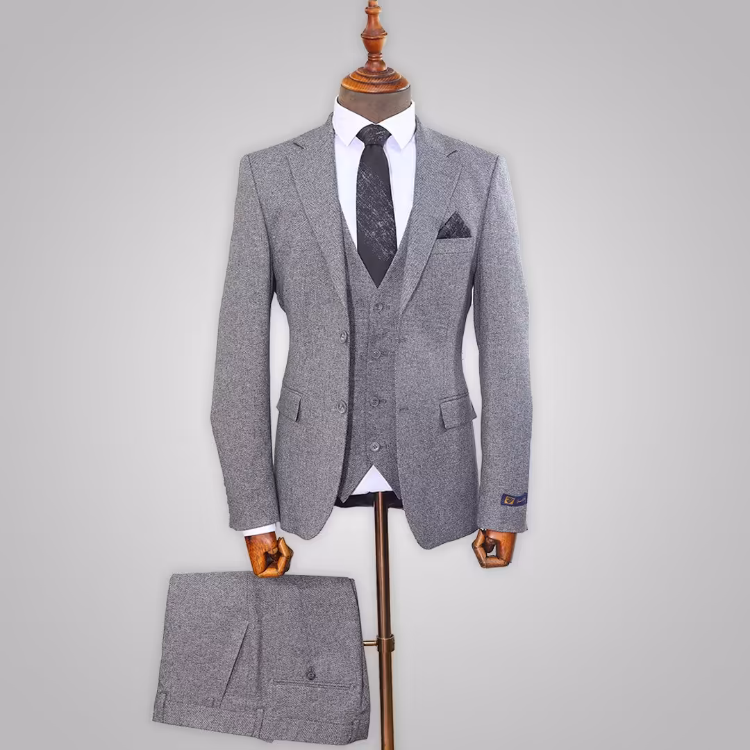 کت و شلوار ژیله دار اسلپ رنگ طوسی کد 1414