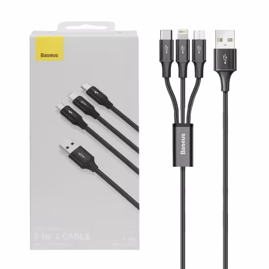 کابل تبدیل USB به لایتنینگ / MicroUSB / USB-C باسئوس مدل CAJS000001 طول 1.2 متر