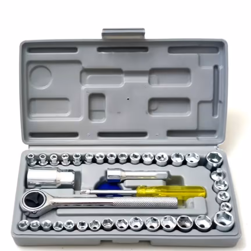 جعبه بکس 40 پارچه.درایو 1/4. شامل دسته و بکس در سایزهای مختلف 