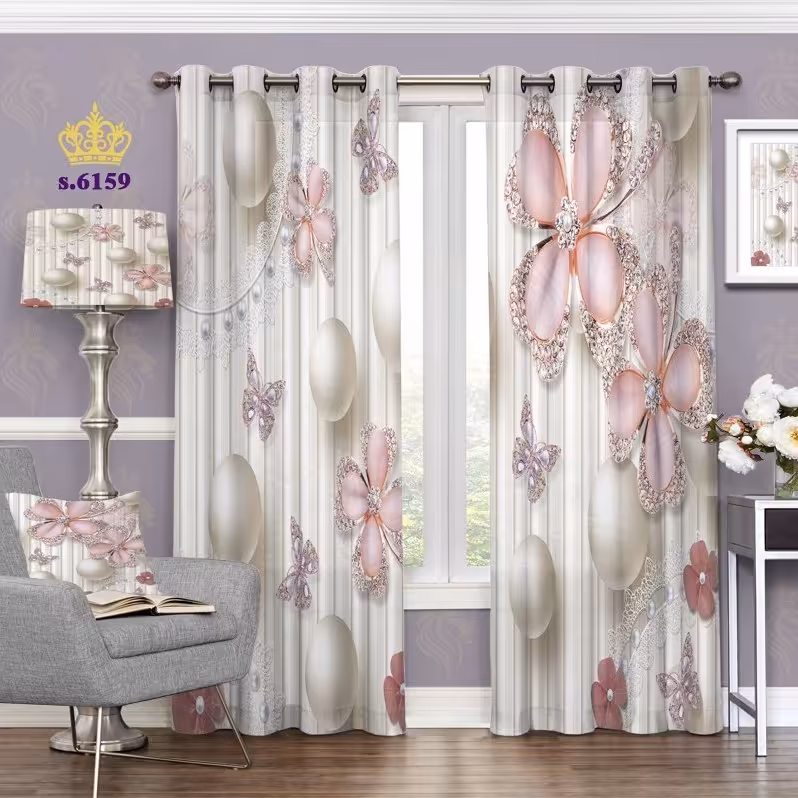 پرده پذیرایی دو قواره طرح گل کد S6159