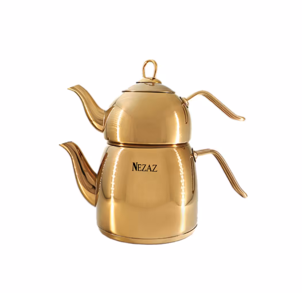 کتری و قوری 3 لیتری استیل طلایی nezaz ( مدل 2408)
