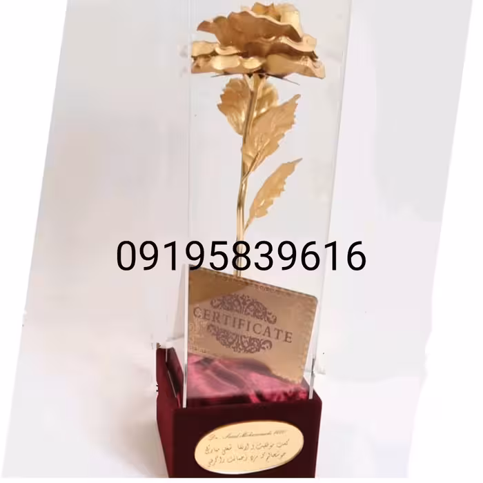 گل روکش طلا  24عیار همراه با باکس رومیزی و شناسنامه اصالت کالا 