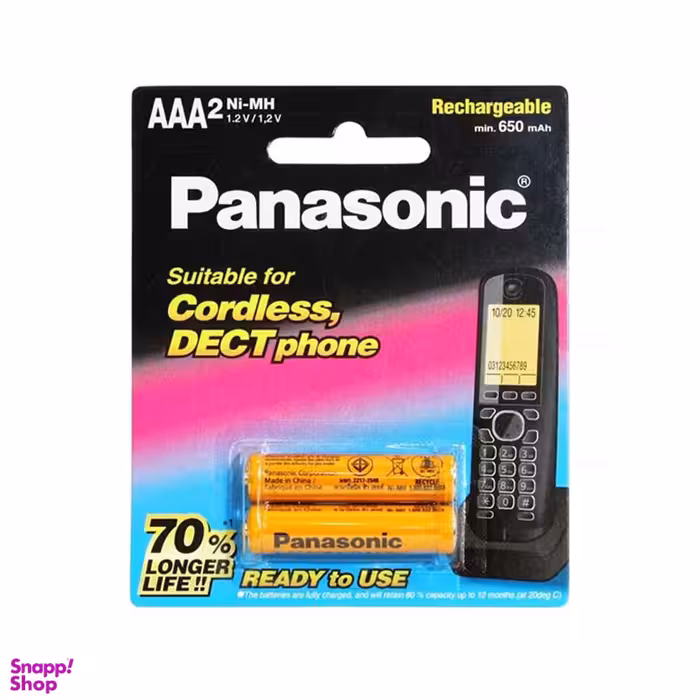 باتری تلفن بی سیم نیم قلم شارژی پاناسونیک مدل BK-4LDAW/2BT ظرفیت 650 میلی آمپر بسته 2 عددی
