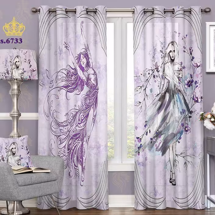 پرده اتاق خواب دخترانه دو قواره پانچ طرح چهره کد S6733 