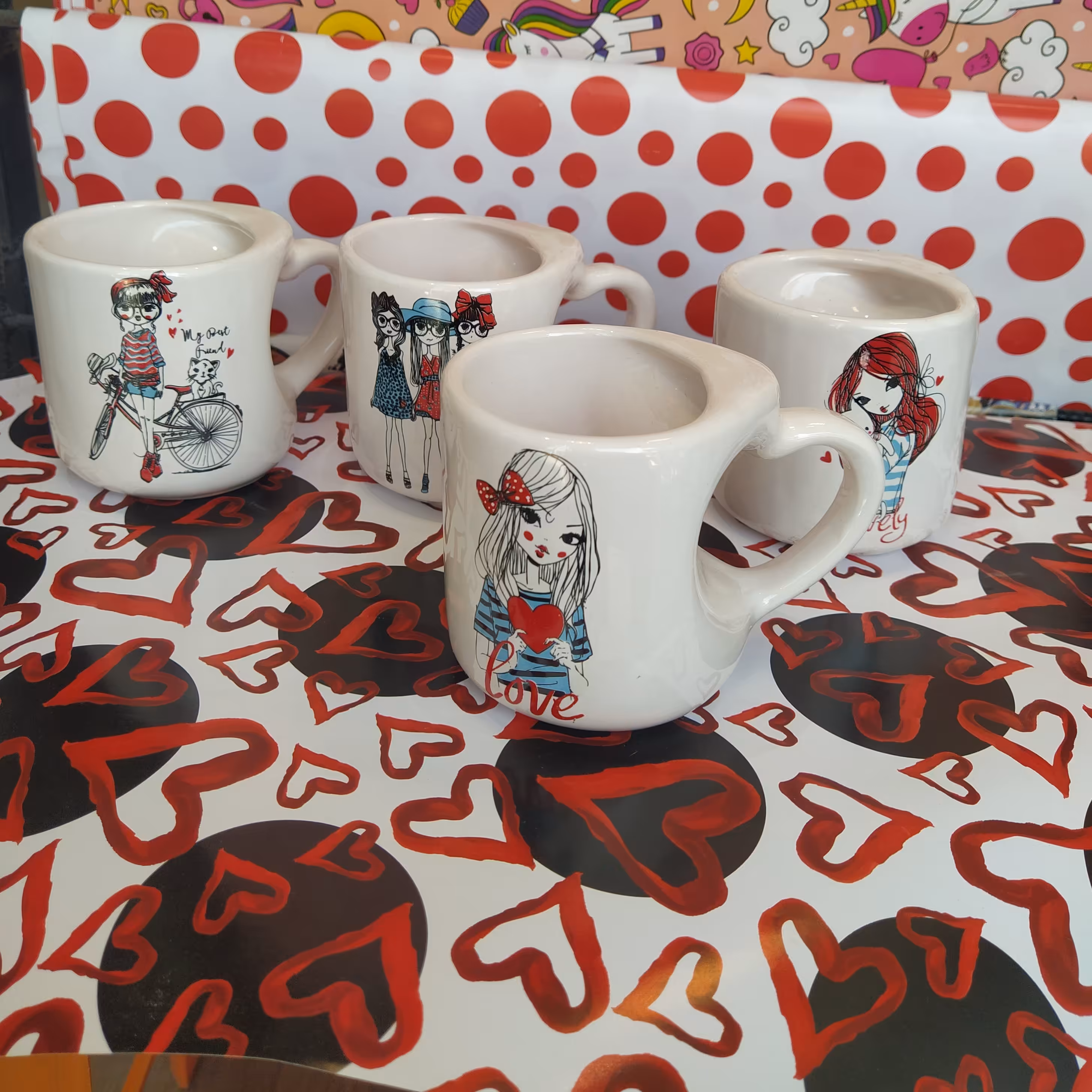 ماگ دسته قلبی طرح دار سرامیکی 