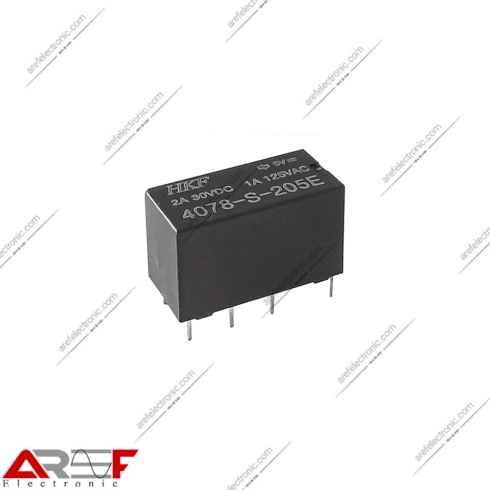 رله مخابراتی HKF مدل 4078S205E دارای 5 ولت 2 کنتاکت 8 پین - فروشگاه عارف الکترونیک