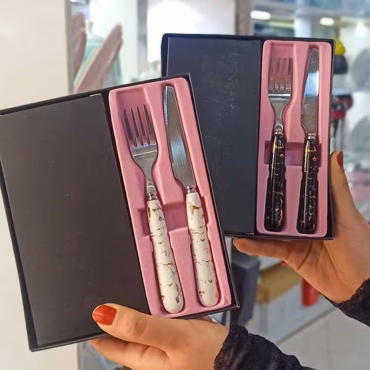 کارد و چنگال دسته سرامیکی ماربل یونیک