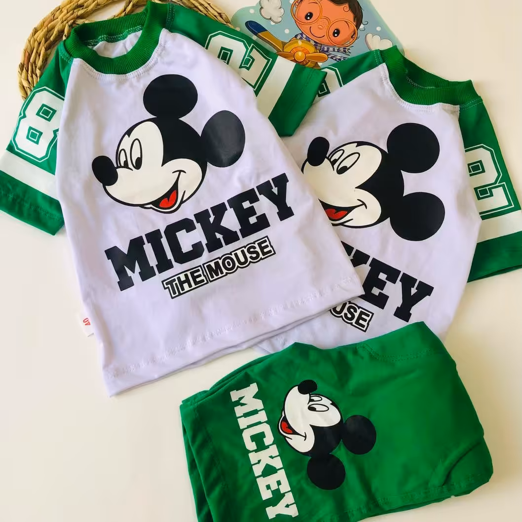 تیشرت شلوارک میکی طرح اسپرت سایز 40 45 50 55 جنس نخ پنبه