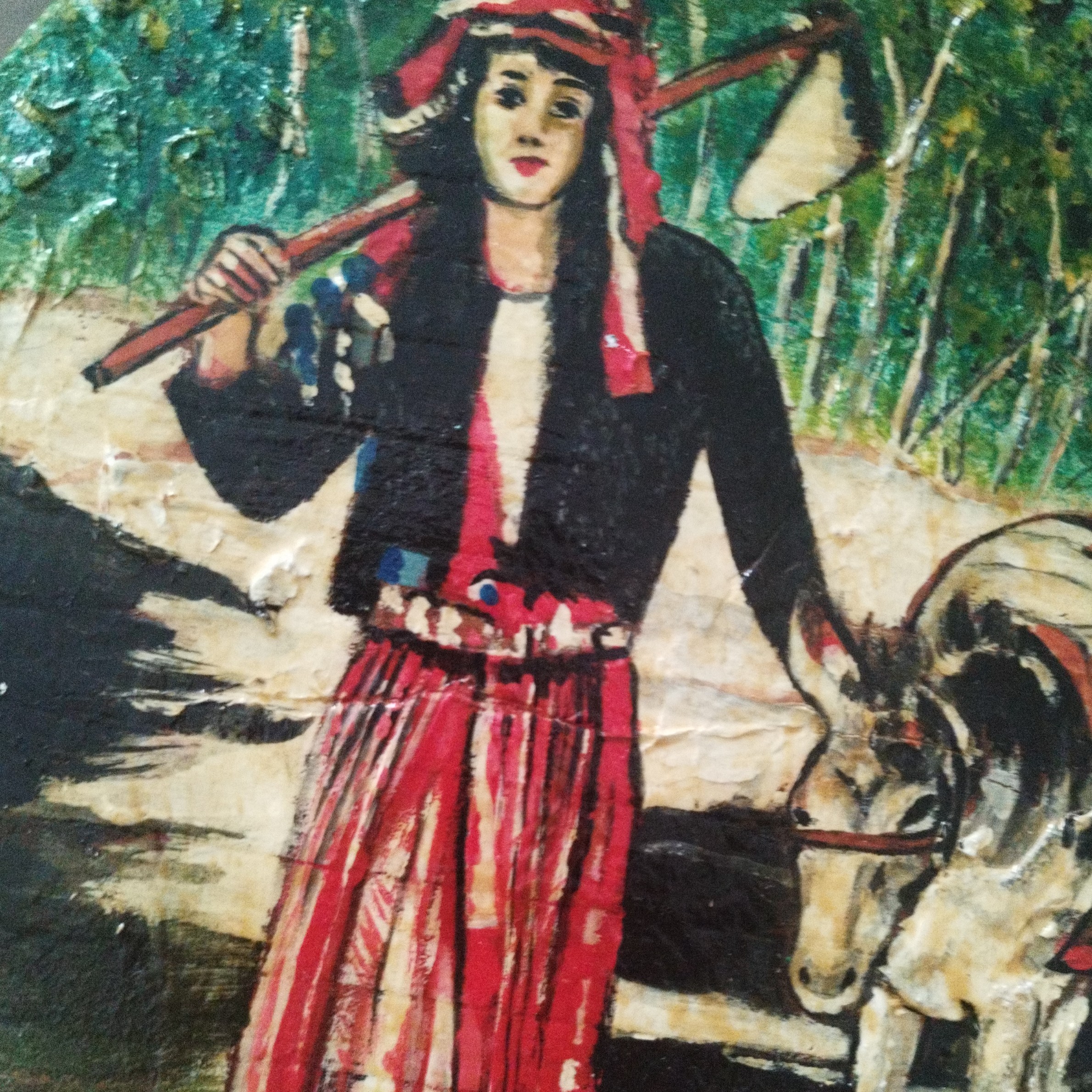 نقاشی روی چوب دختر کرد روستایی