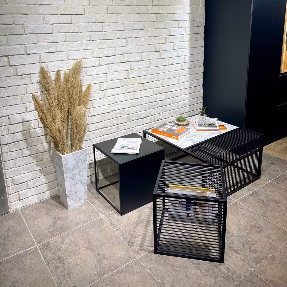 ست جلو مبلی سه تکه مربعی تمام فلزی، ابعاد 80_45_45