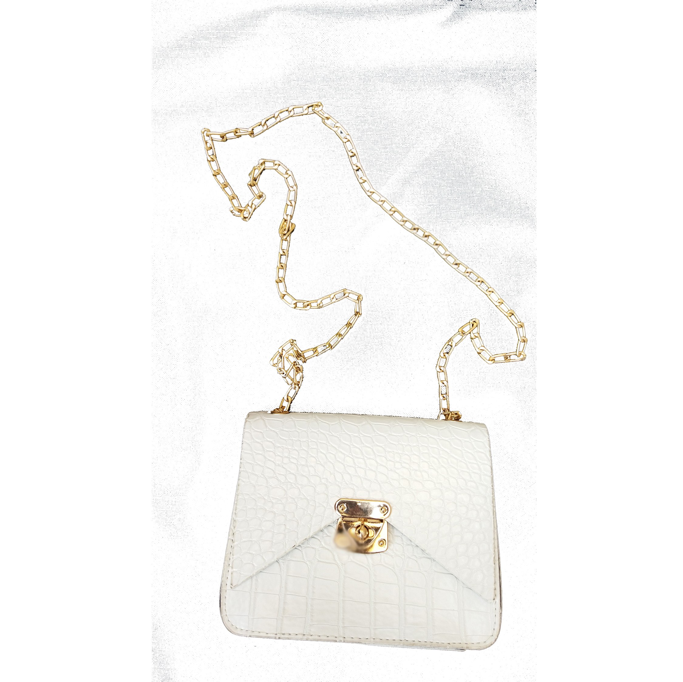 کیف زنانه با زنجیر دوشی طلایی-دوخت ترکیه- رنگ سفید